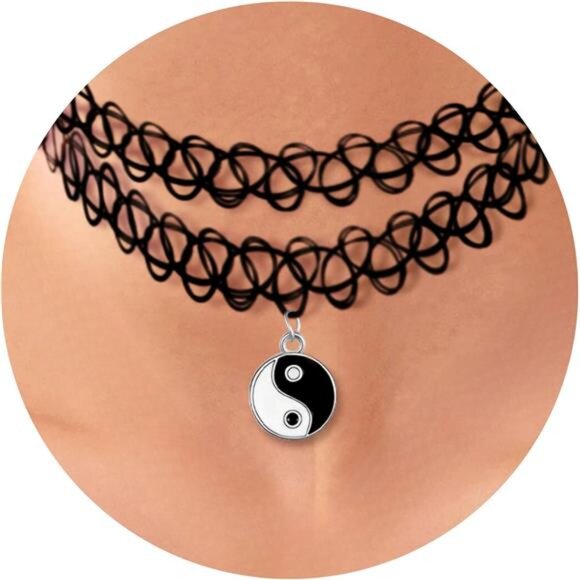 BodyJ4You 2PC Tattoo Choker Necklace - 90s Choker Necklace Women - 2000s Y2K - Picture 3 of 8